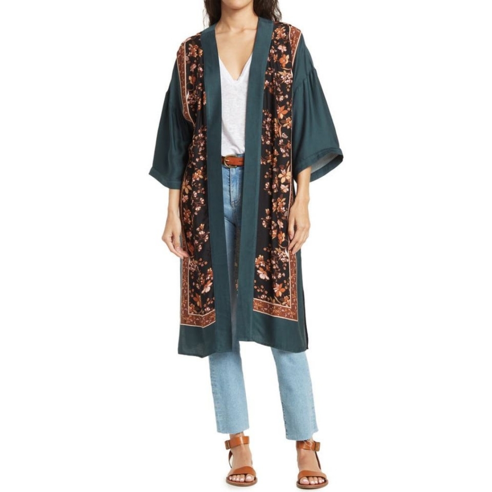 DR2 by DANIEL RAINN Floral Border Print Duster ~ NWT